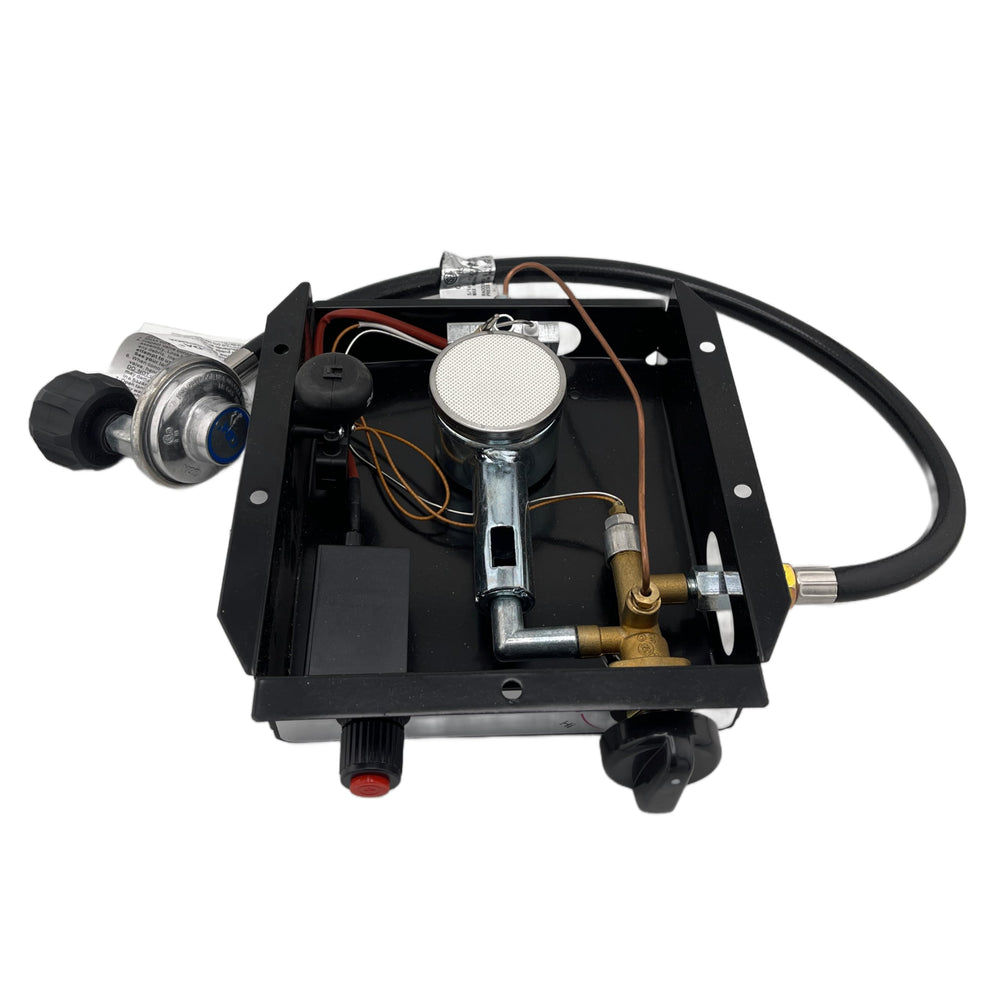 Generic burner module close-up displaying glass tube mount and flame ports for even heat