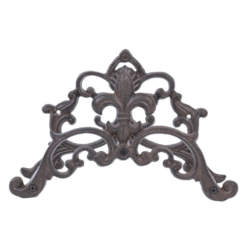 Generic cast iron hose holder with hose coiled illustrating tangle-free storage benefit