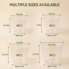 Generic clear pots side profile displaying 6,7,8,10 inch sizes for stage flexibility