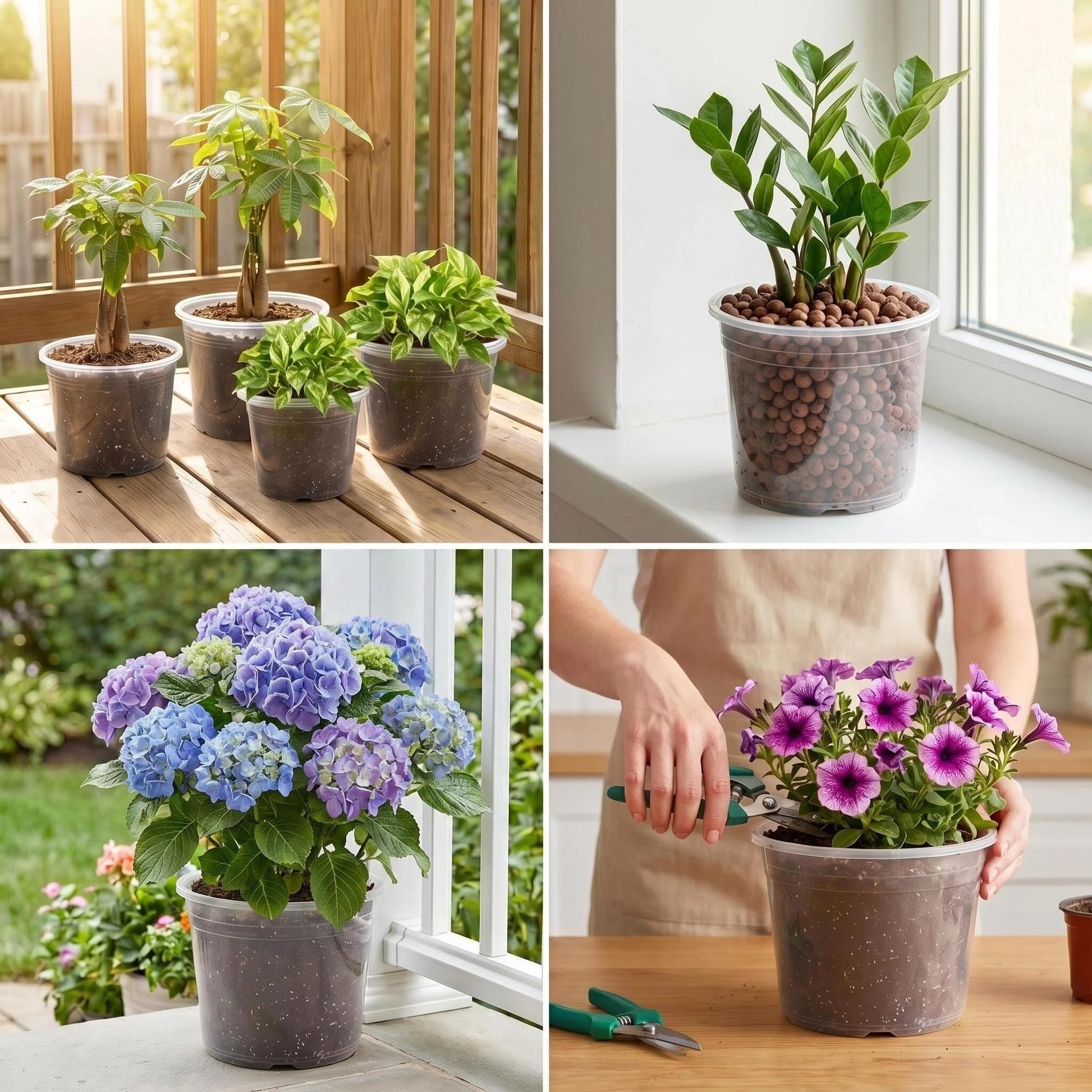 Generic clear pot beside ruler showing size comparison for correct pot selection