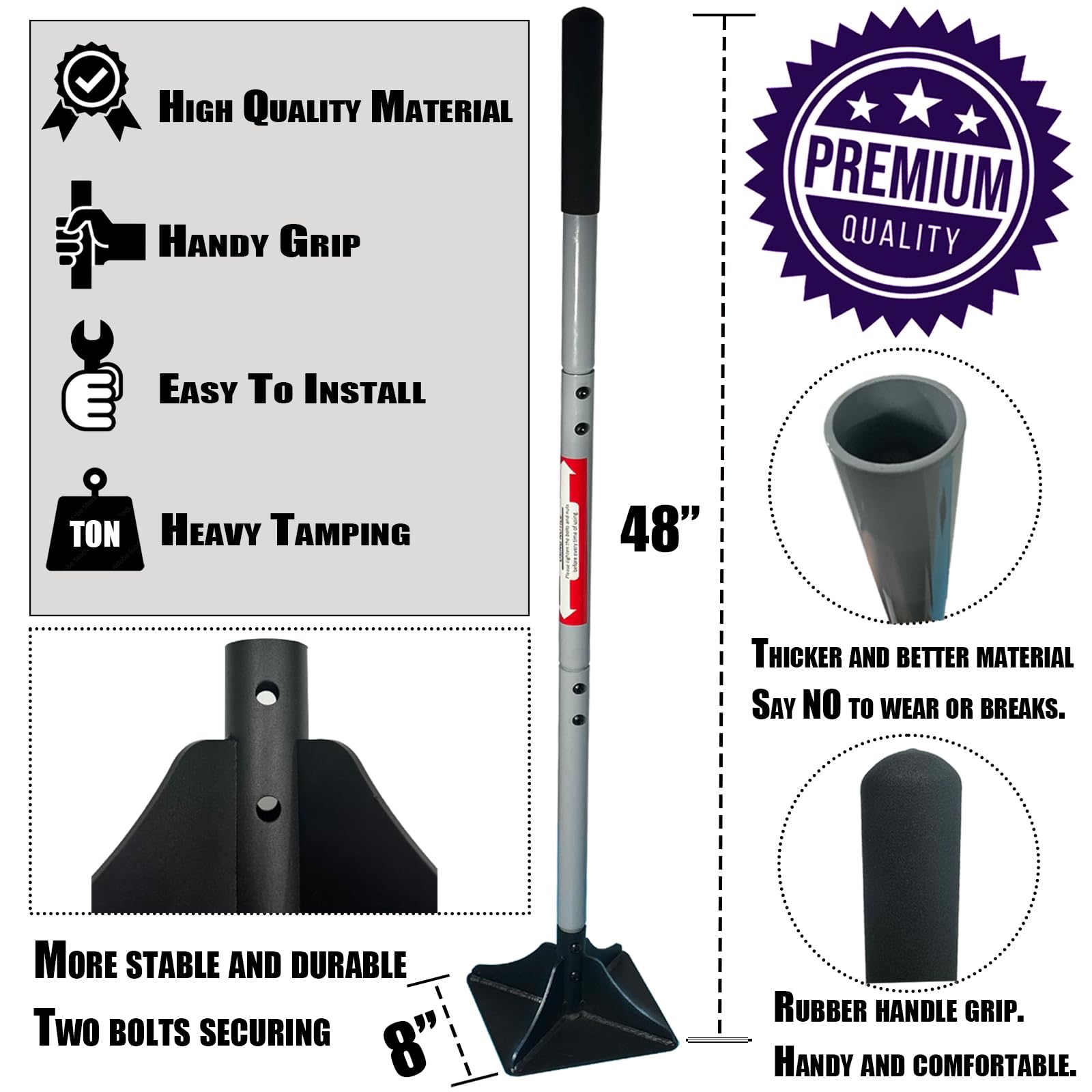 Generic Earth Rammer handle closeup with rubber foam grip for reduced fatigue