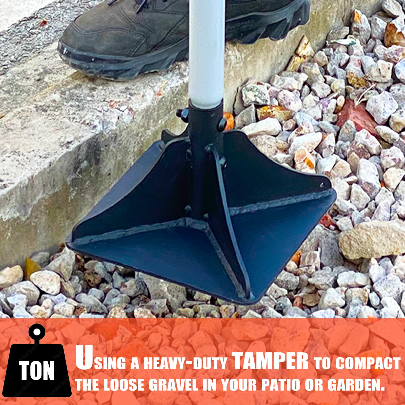 Generic Earth Rammer compacting paver base for even patio surface benefit
