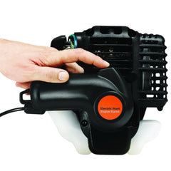 Generic starter plugged into a trimmer electric-start port, Generic brand reduces pull starts