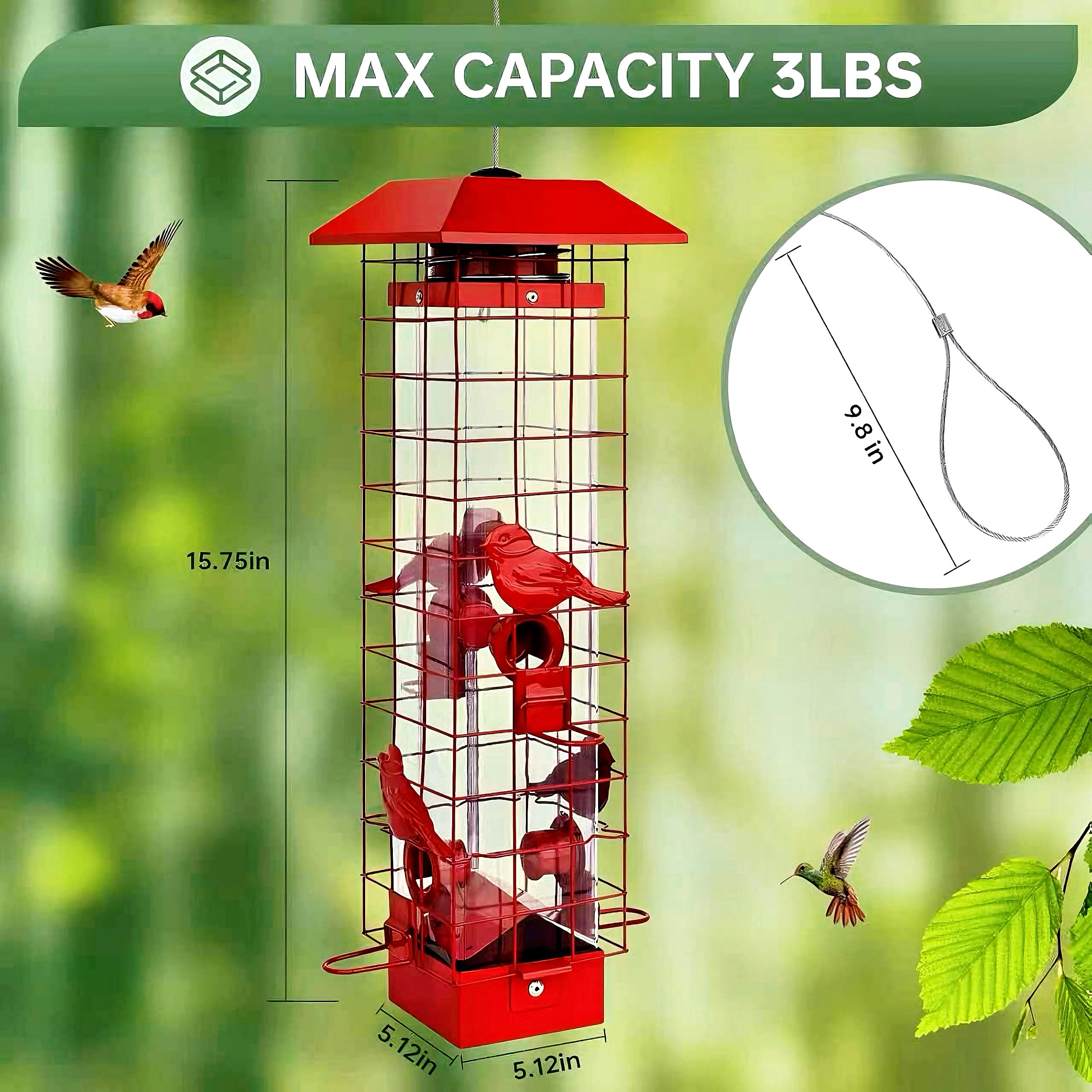 Generic brand feeder with wild birds feeding shows bird-friendly design benefit