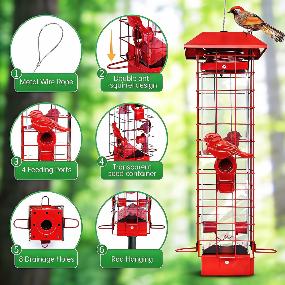 Generic brand feeder hanging in garden shows attractive outdoor placement benefit
