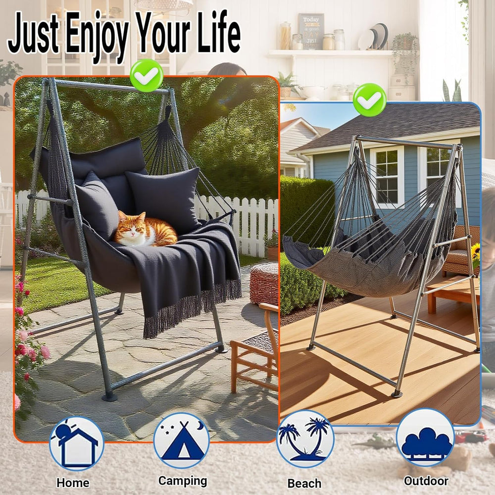 Generic folded hammock stand for storage comparison — easy transport and compact