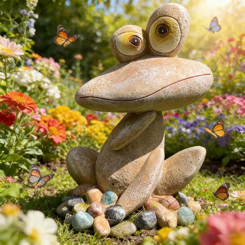 Generic frog on porch step welcoming guests with playful character