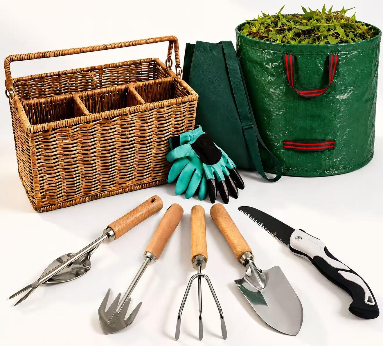 Generic front view of wicker basket with tools showing organized storage benefit