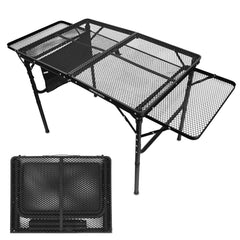Generic front view of folding grill table showing sturdy frame and utility