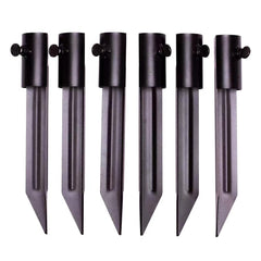 Generic front view of six metal light stakes showing sturdy design and organized pack