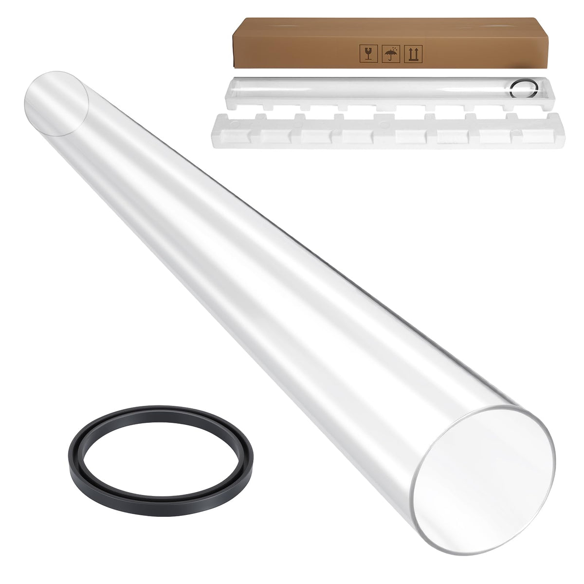 Generic front view of replacement quartz tube showing clear fit and brand compatibility