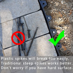Generic stake driven into artificial turf demonstrating firm hold and reduced lifting risk