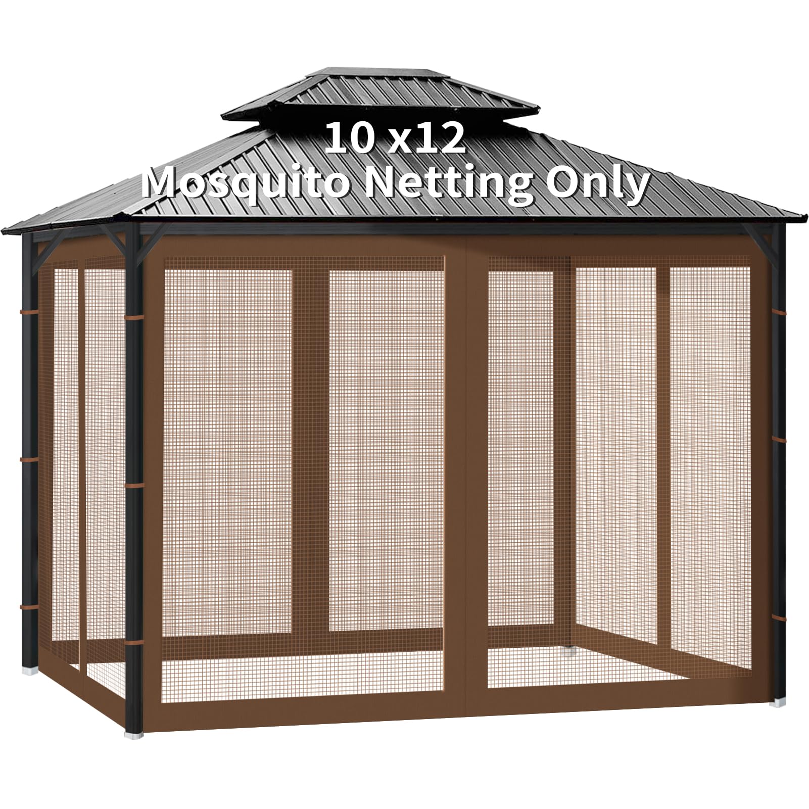 Generic gazebo netting front view showing full 10x12 coverage and insect protection