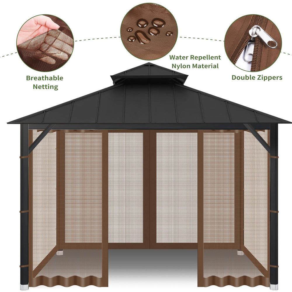 Generic gazebo netting in use on patio demonstrating mosquito protection while dining