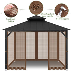 Generic gazebo netting in use on patio demonstrating mosquito protection while dining