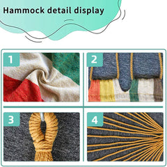 Generic hammock assembled in living room showing indoor use and space-saving benefit