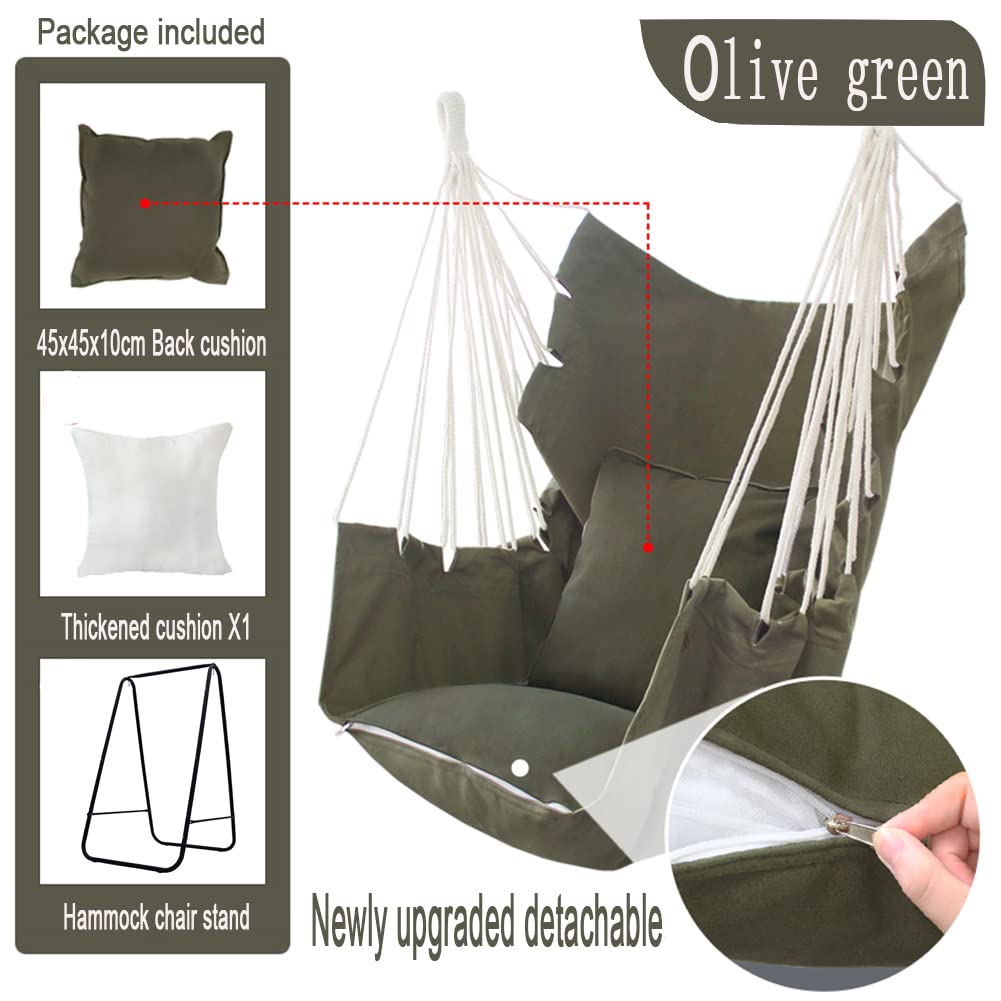 Generic brand assembled hammock chair indoors showing space-saving fit