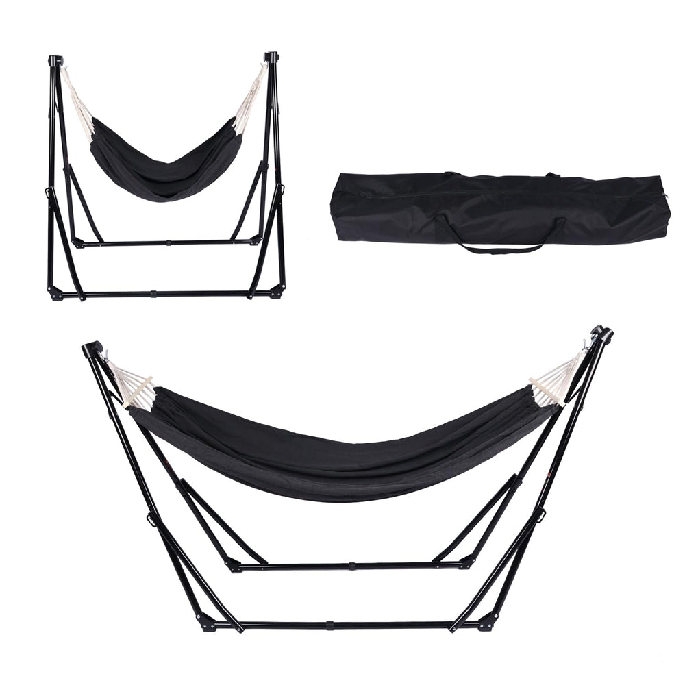 Generic brand front view of hammock and stand showing full setup and versatility