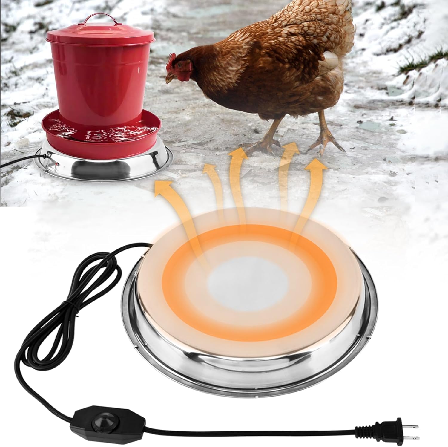 Generic heated base front view showing stable fit and easy placement benefit