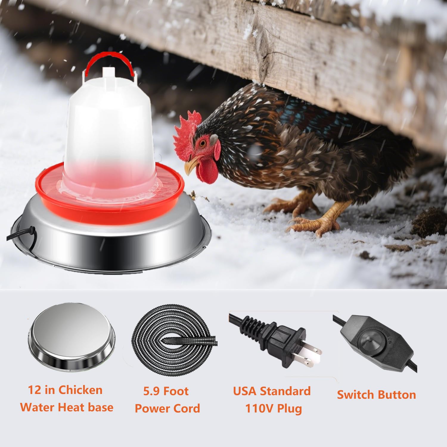 Generic base installed in coop setting showing continuous water access benefit