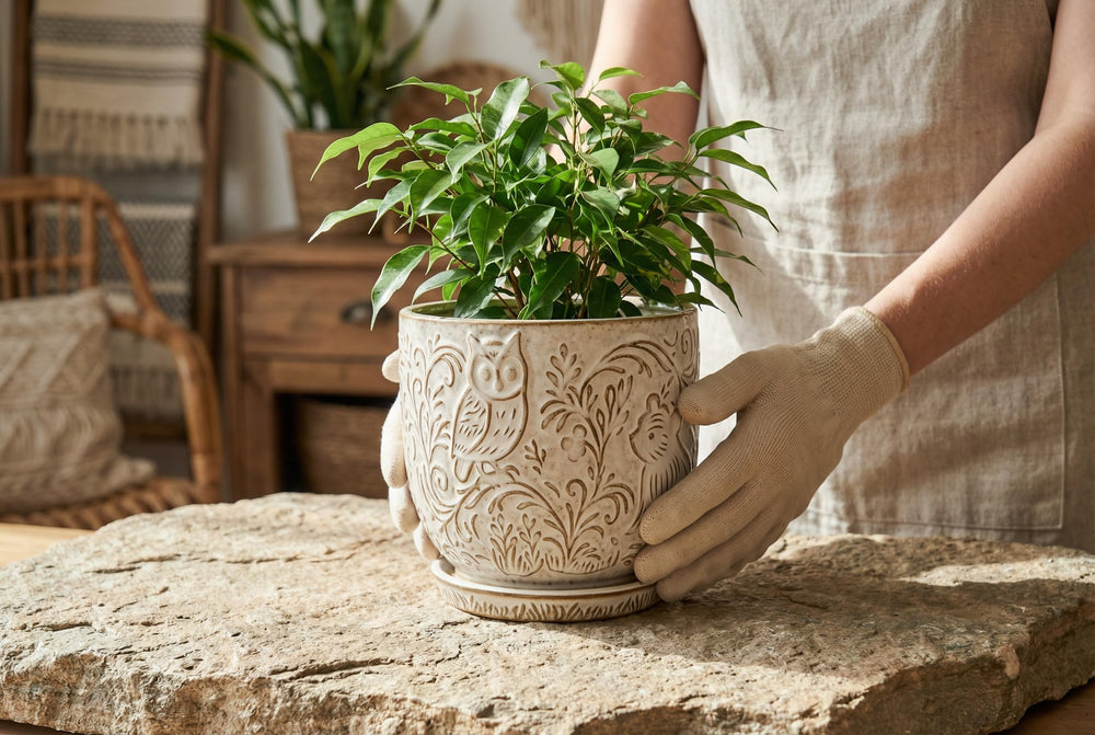 Generic kitchen windowsill herb display with planters, adding greenery and daily utility