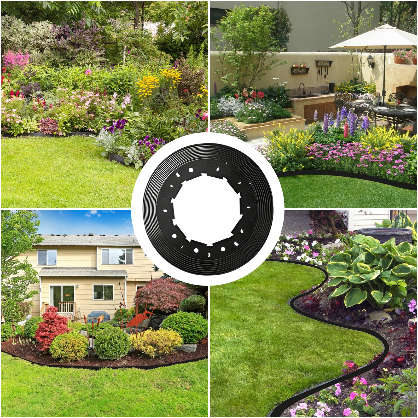 Generic backyard with bordered flower beds showing improved curb appeal benefit