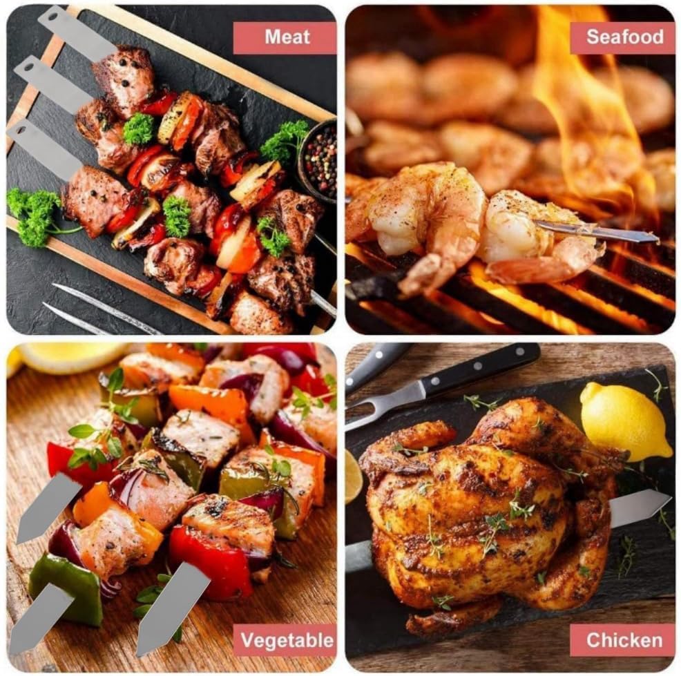 Generic skewers arranged on a picnic table ready for outdoor party convenience
