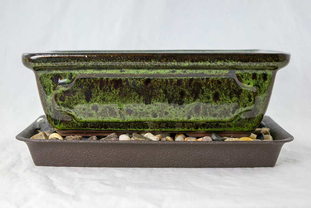 Generic moss green pot front view showing clean lines and glazed finish
