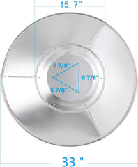 Generic NCZH reflector next to a measuring tape showing 33-inch diameter for fit confirmation