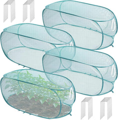 Generic pop-up cover front view protecting raised bed and offering quick shade