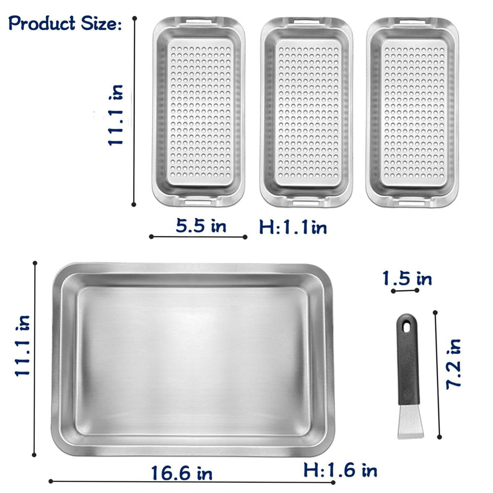Generic serving tray holding all three baskets for tidy grill-to-table service