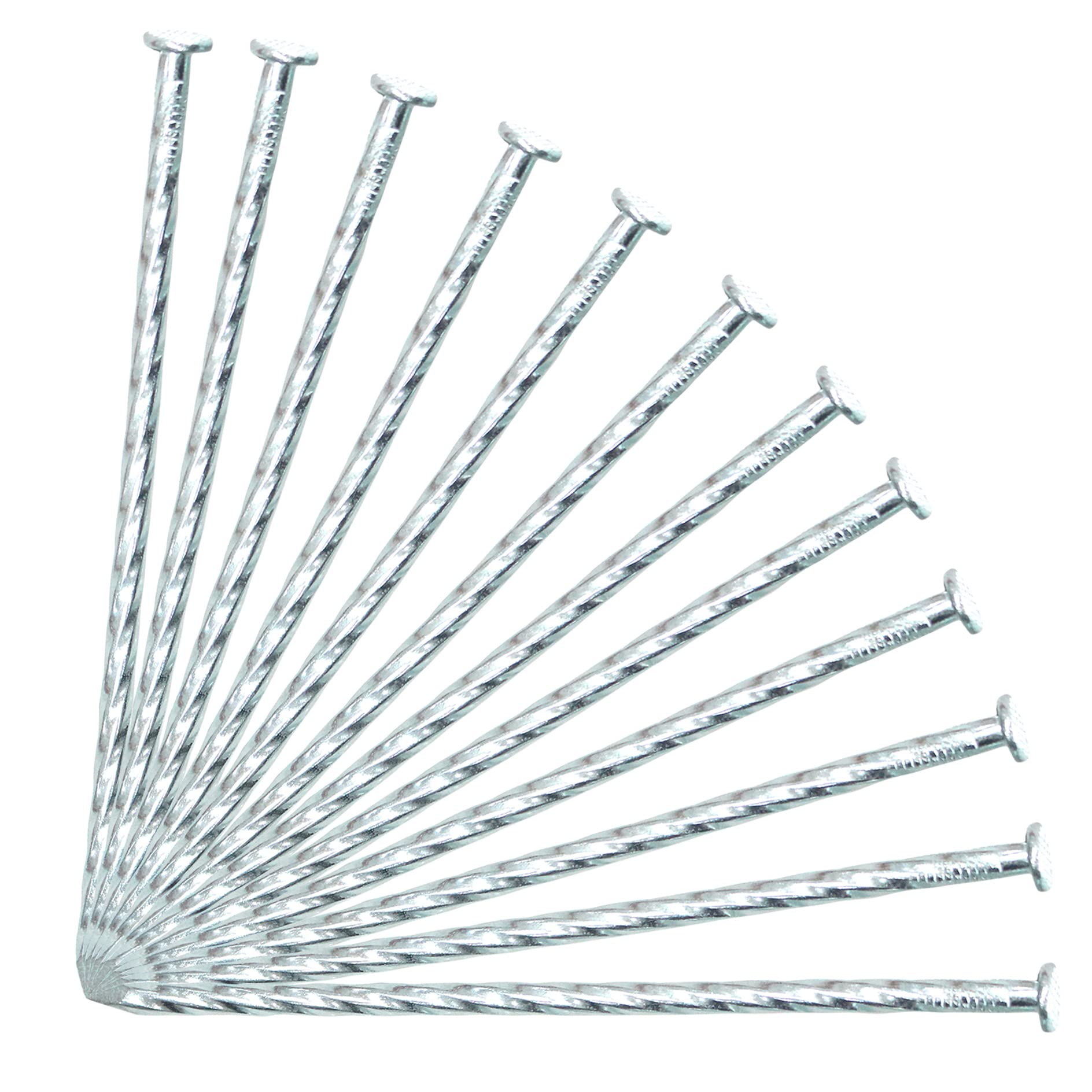 Generic brand front view of galvanized spiral stake showing durable head for easy hammering