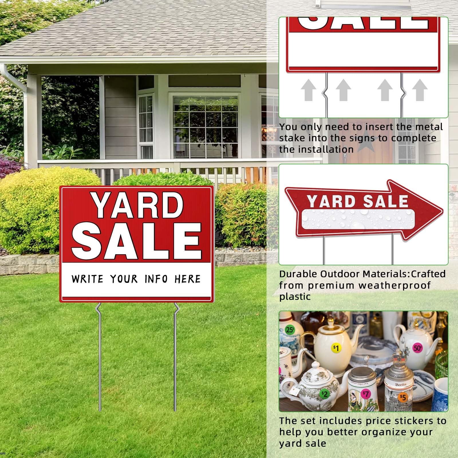 Generic brand stakes and signs placed in grass for stable outdoor placement