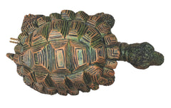 Generic turtle spitter next to ruler showing compact 10 by 6 by 4.5 inch size