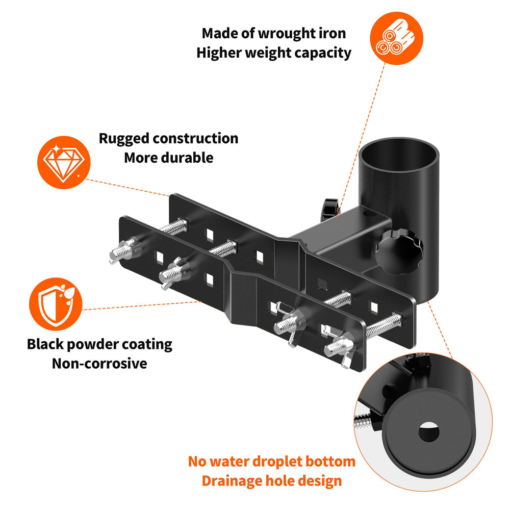 Generic brand umbrella pole secured in clamp demonstrating stable vertical support