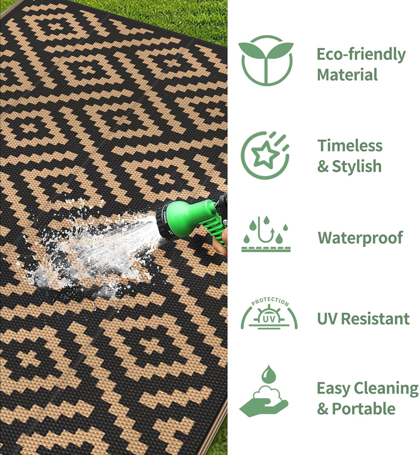 GENIMO rug anchored with stakes on grass for secure outdoor use