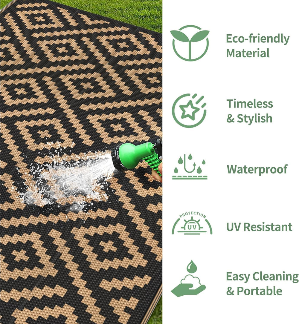GENIMO rug anchored with stakes on grass for secure outdoor use