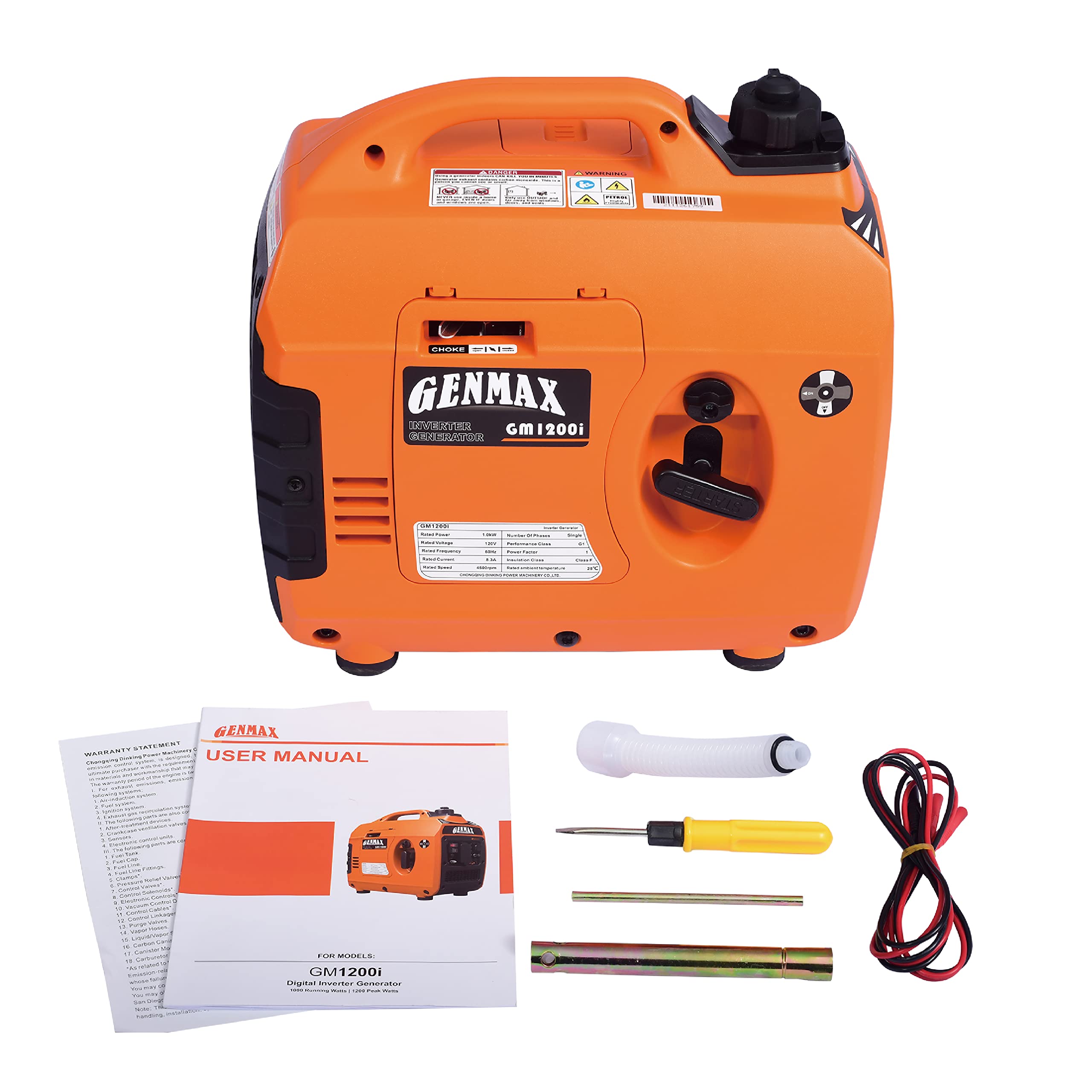 GENMAX GM1200i shown with a backpack to illustrate 25.3 lb lightweight portability