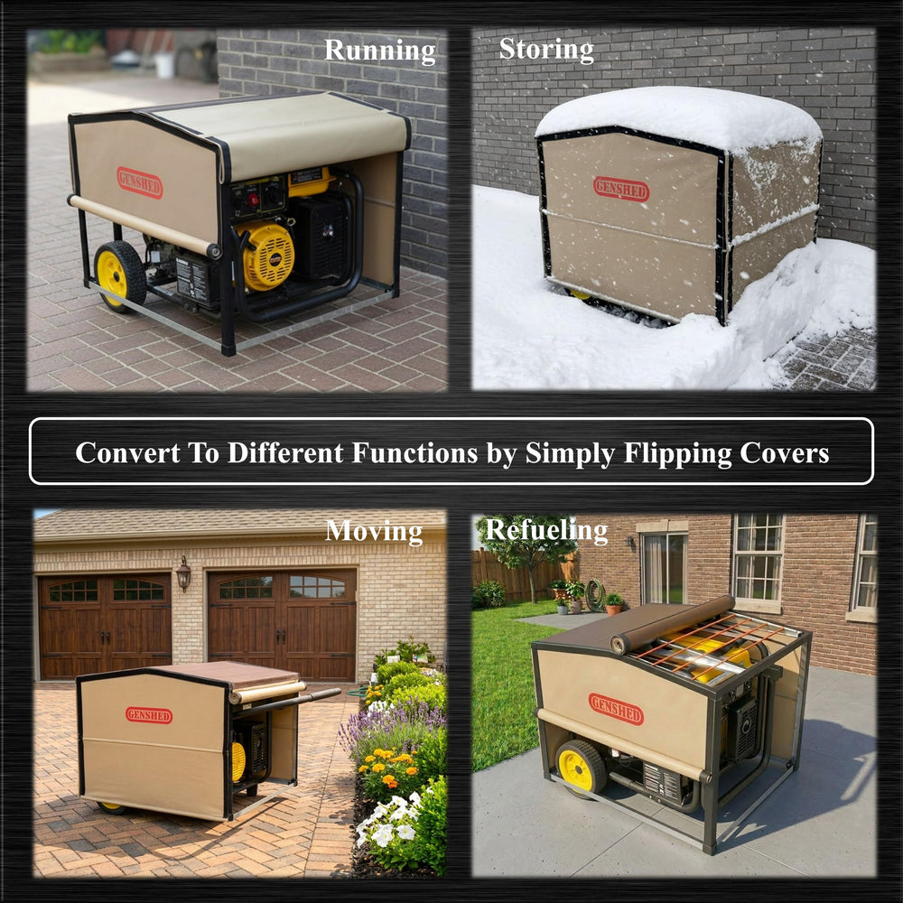 GENSHED in-use with generator running showing protected operation and airflow