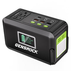 GENSROCK front view showing AC outlet and compact design for versatile charging