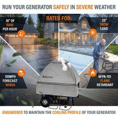 GenTent installed on generator in rain demonstrating water-shedding protection