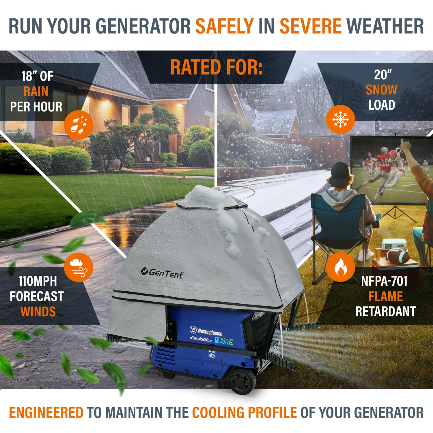 GenTent access door open for refueling while generator runs, improving convenience