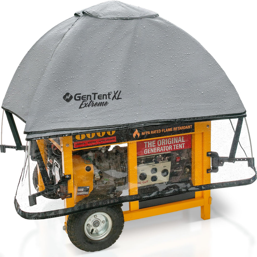 GenTent XL front view slate showing full canopy protecting generator for weather resistance