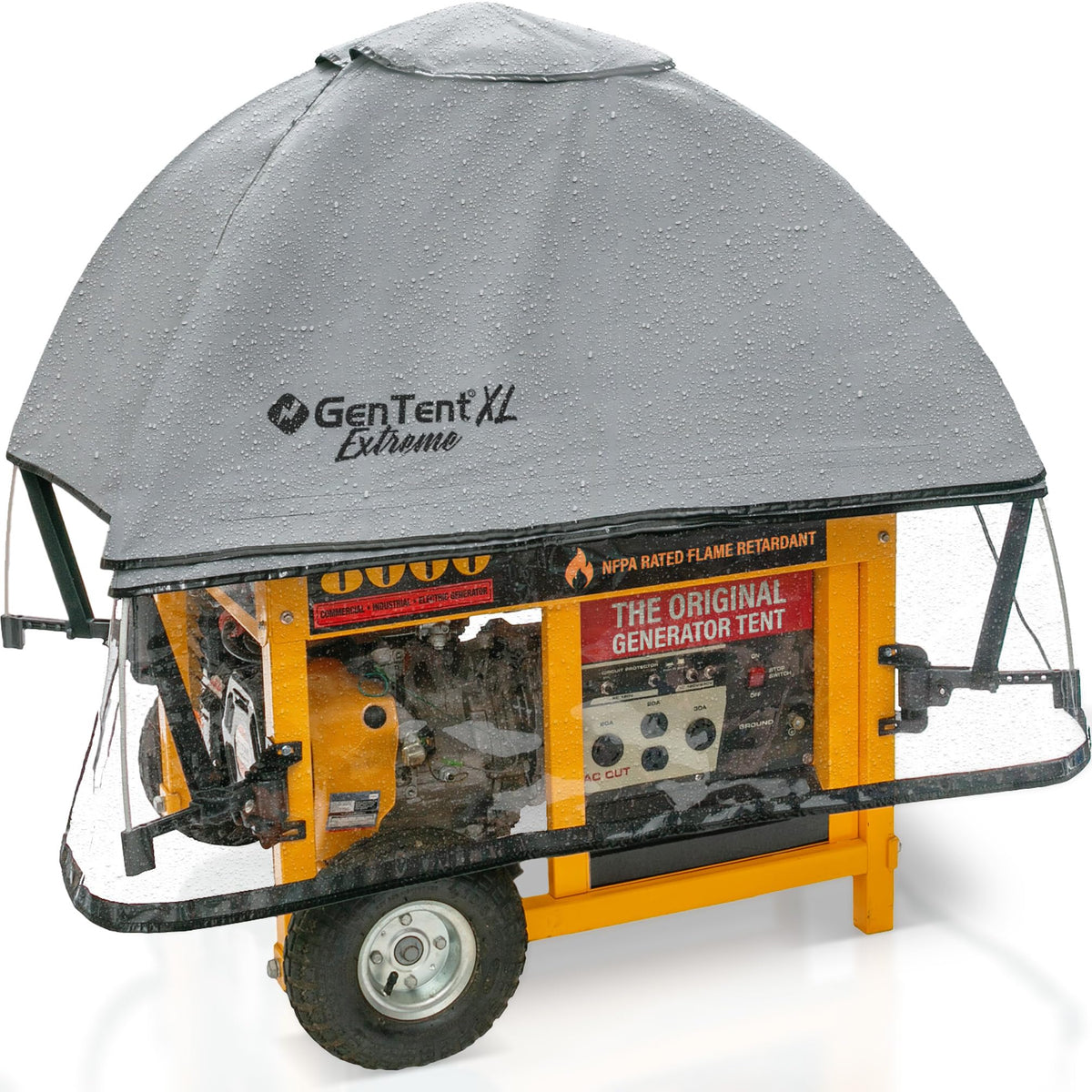 GenTent XL front view slate showing full canopy protecting generator for weather resistance