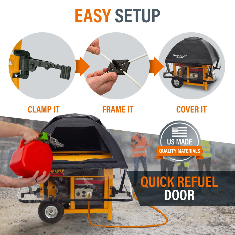 GenTent XL refueling access door in use allowing safe refill without cover removal