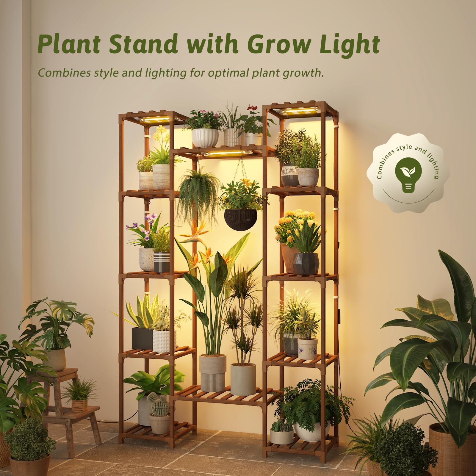 GENTINGBRO plant stand in living room showing decorative display and light support
