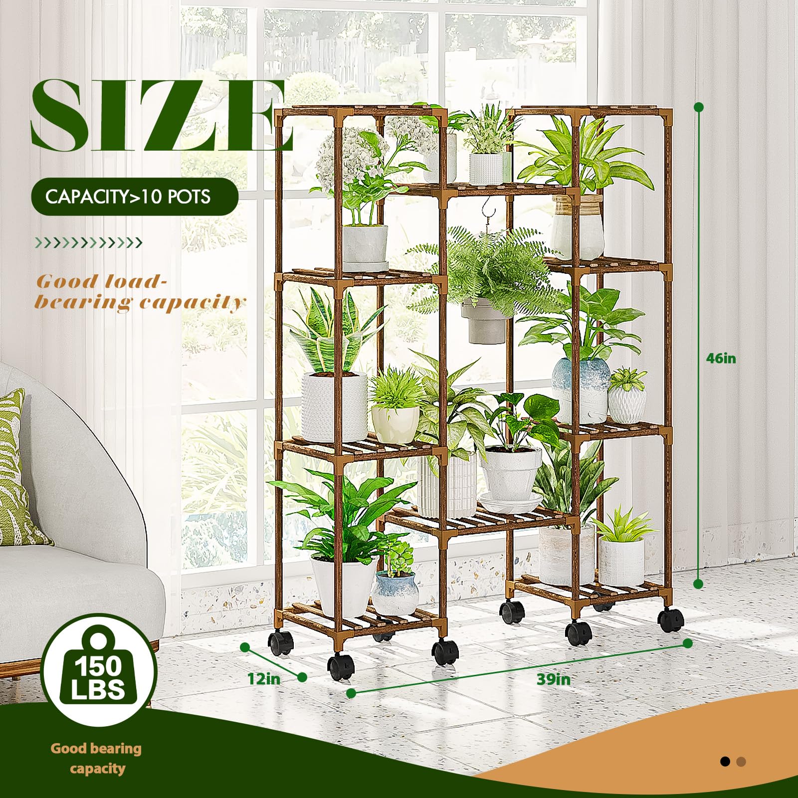 GENTINGBRO side profile of tiered shelves illustrating organized plant storage