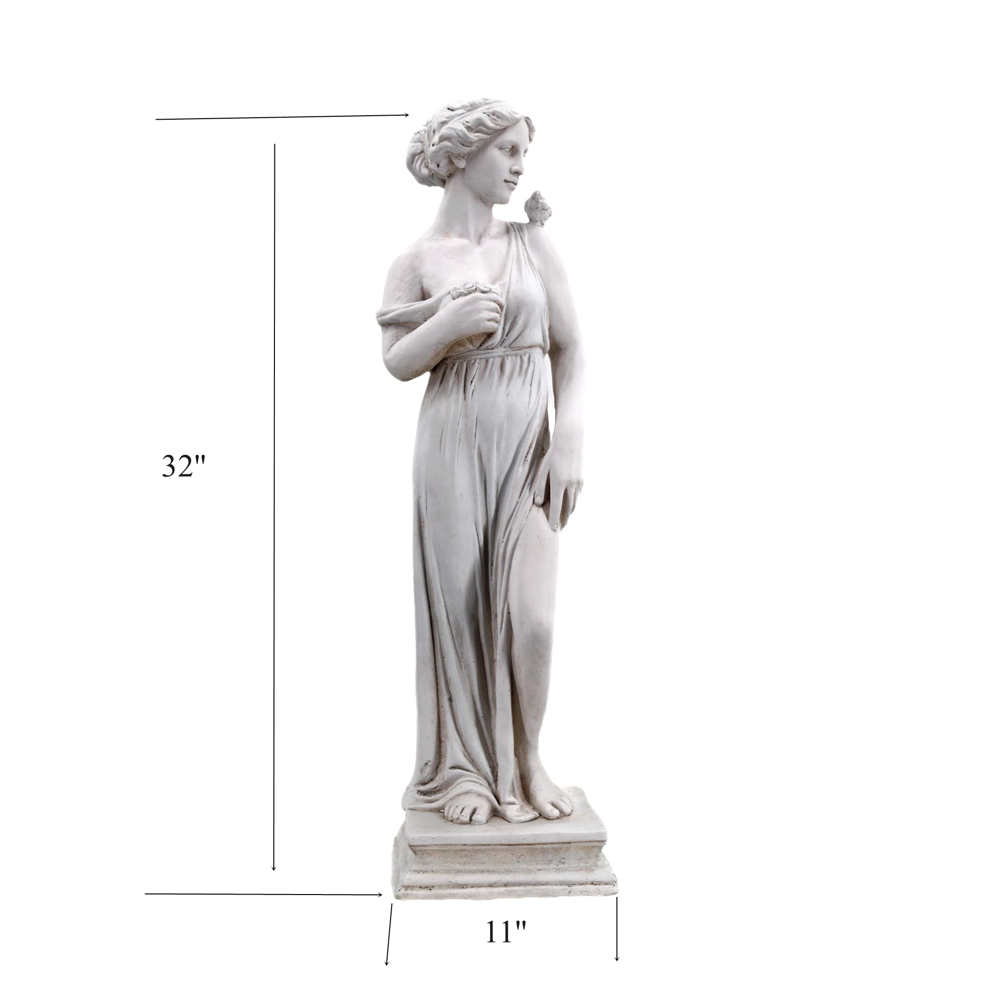 GENUINQ statue in garden setting anchoring a flower bed with classic style