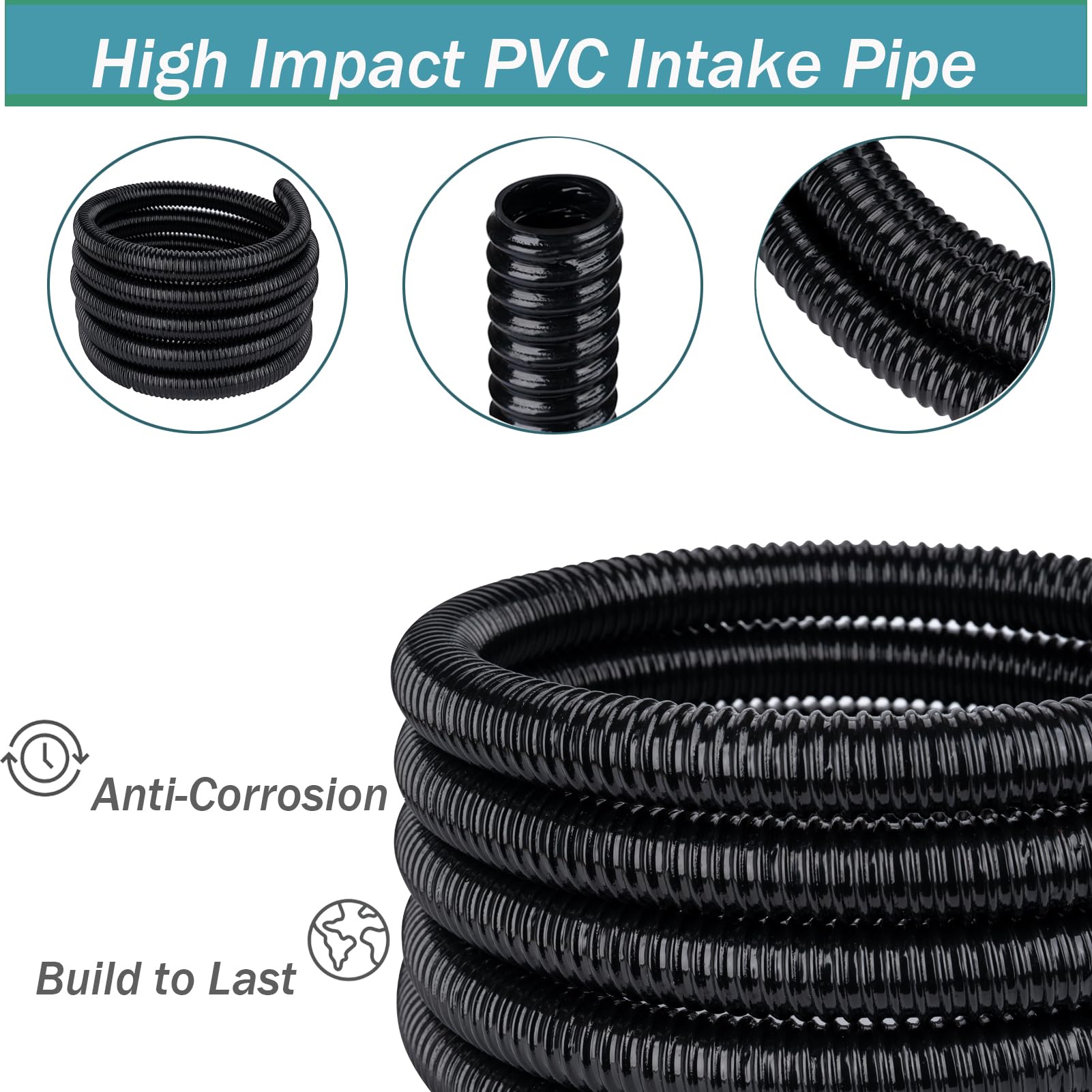 Geowaky close-up of black corrugated tubing texture for flexible routing benefit
