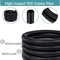 Geowaky close-up of black corrugated tubing texture for flexible routing benefit